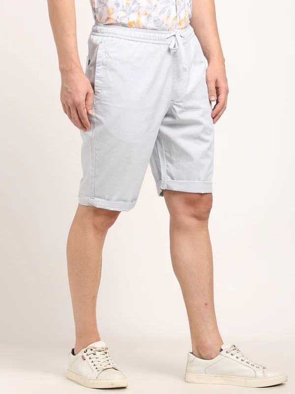 Indian Terrain Men's Regular Fit Solid Blue Shorts